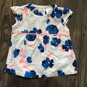 White and Blue Floral Pattern Blouse